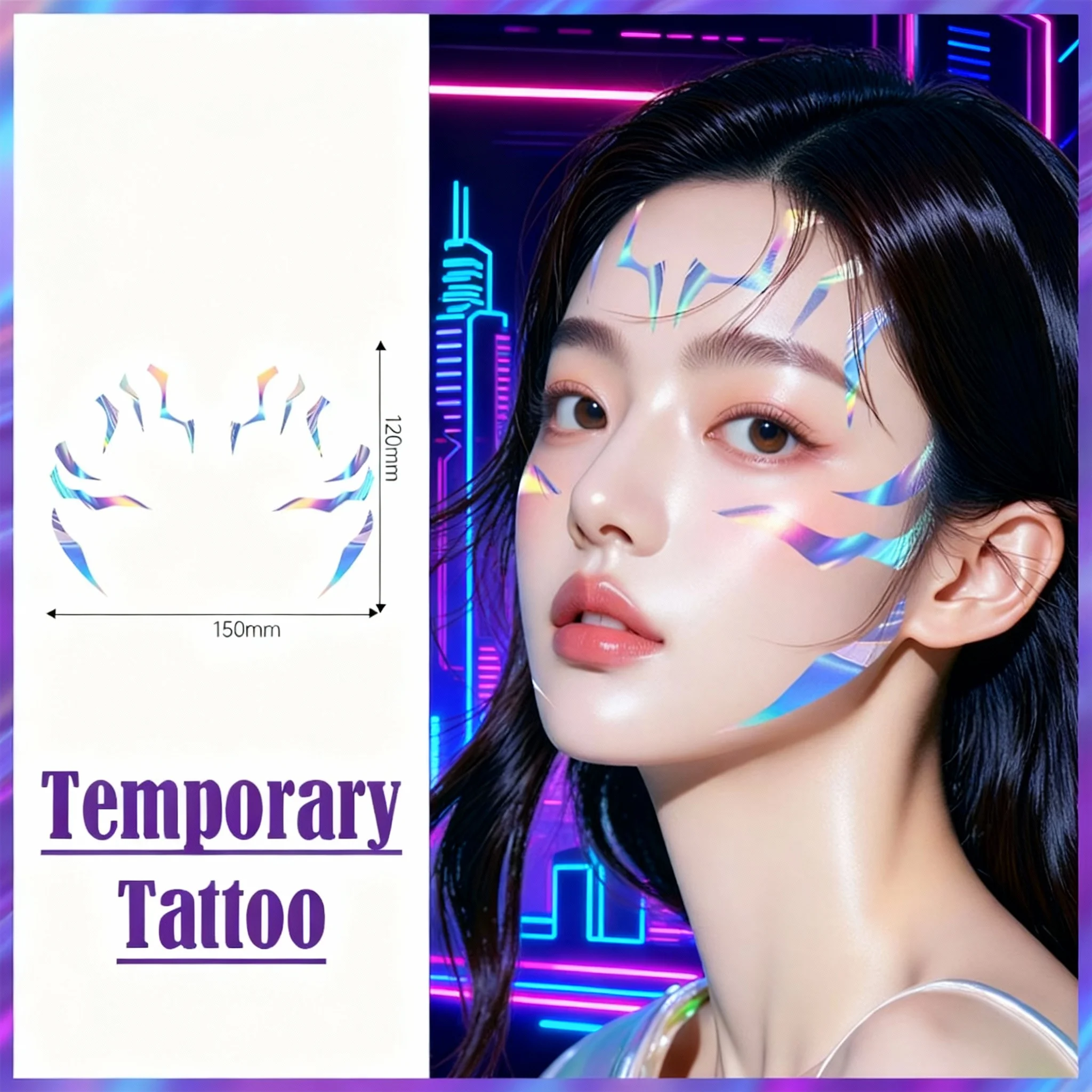 وشم مؤقت، مكياج أرجواني لايتنينج بولد للعب الأدوار التنكرية، ملصقات فنية للوجه مقاومة للماء، هدايا عيد الميلاد