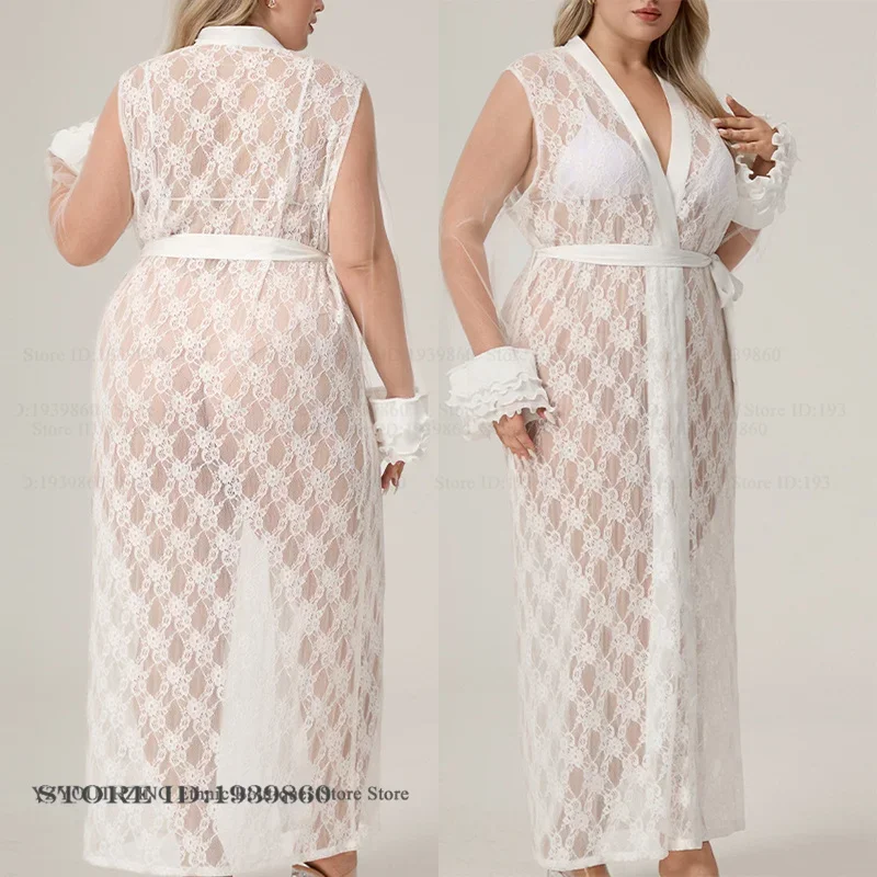 

Сексуальное перспективное кружевное белье, женское белое сетчатое кимоно, сексуальное домашнее платье, одежда для сна большого размера, нижнее белье, женский халат, костюм