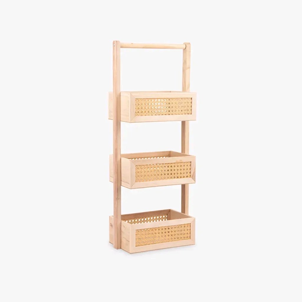 

Bamboo Rattan Basket Portable Bathroom Bamboo Rattan Shelf Free-standing Bamboo Ladder Storage Rack