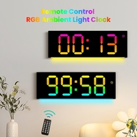 RGB Large Screen LED Living Room Wall Clock with Remote Control Ambient Light Color Changing Digital clock with 2 Alarms Timer