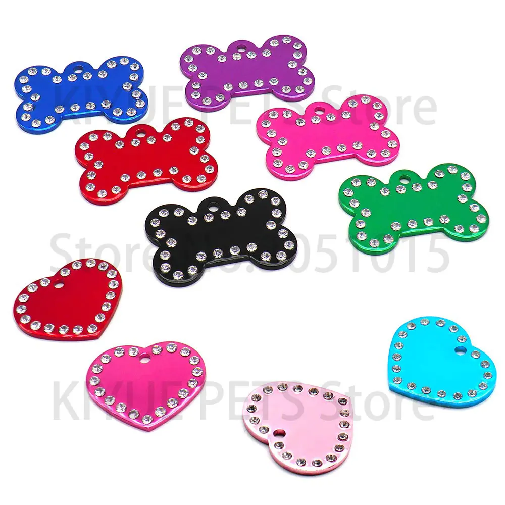 Wholesale 20Pcs 2MM Dog Bone Diamond Decor Pet Id Tag Custom Engraved Love Name Phone Number Cat Dog ID Tag Charm Personalized
