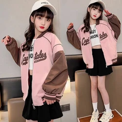 New Spring Autumn Jacket for Girls Black Sport Coat Kids Fashion Baseball Uniform Outerwear Bomber Jacket 4 5 6 8 10 11 12 14Y