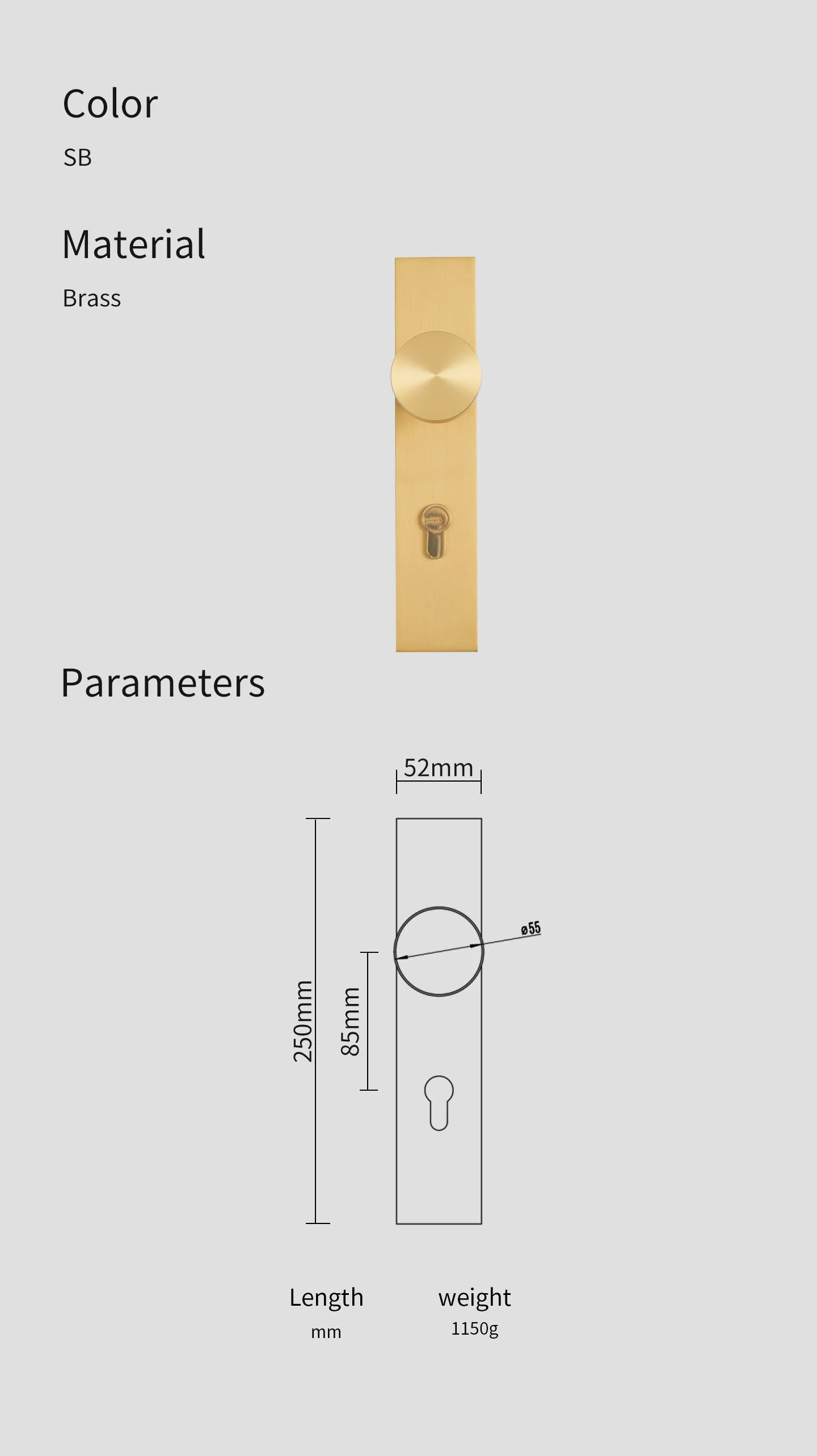 DOOROOM Messing-Türschloss-Set, Panelschlösser, integrierte Schlösser, Innentürschloss, dekoratives Schloss, Durchgangsschloss, Türgriff – Detail 2