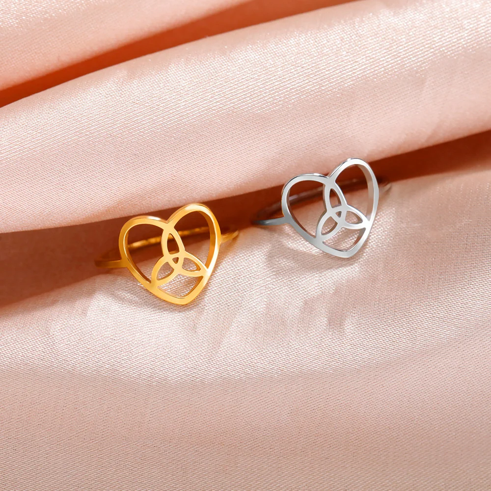 Dawapara Irish Trinity Knot Ring for Women Men Celtics Knot Heart Ring Stainless Steel Wedding Band Couple Jewelry image 6