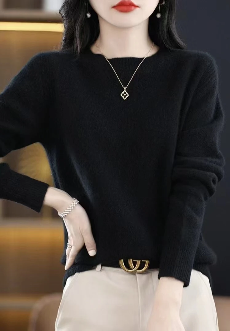 2023 New Cashmere Sweater Women O-Neck Pullover Autumn /winter Casual Knit Tops Solid Color  Cashmere Sweater Women