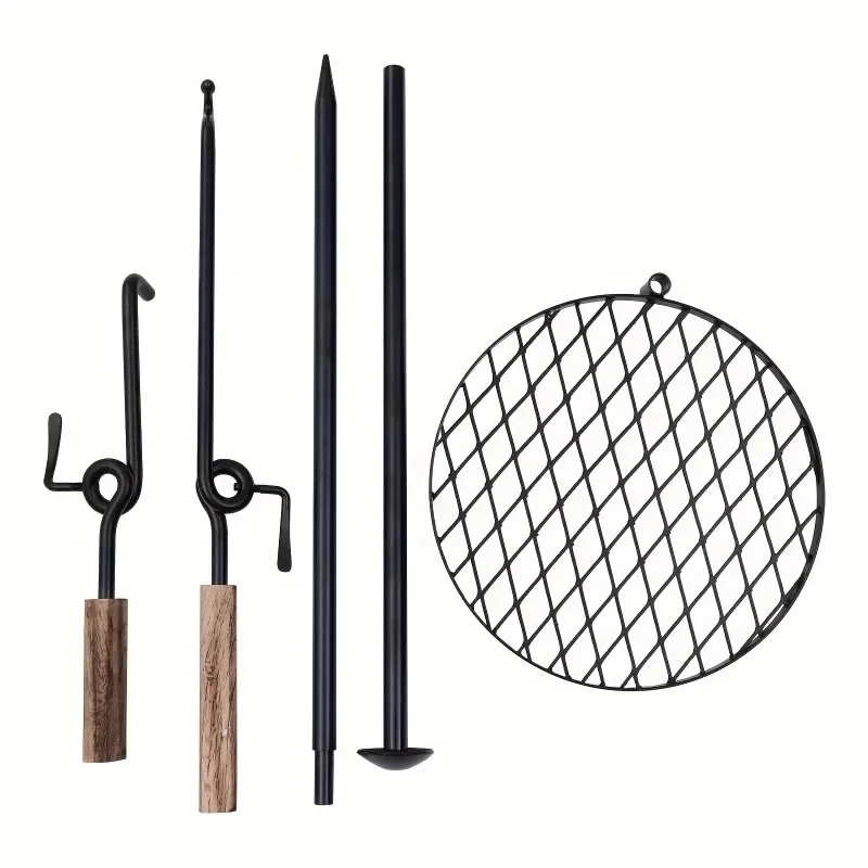 Adjustable Swivel Campfire Fire Pit Grill Heavy-Duty Charcoal BBQ Grill Portable Foldable Multifunctional Camping Grill