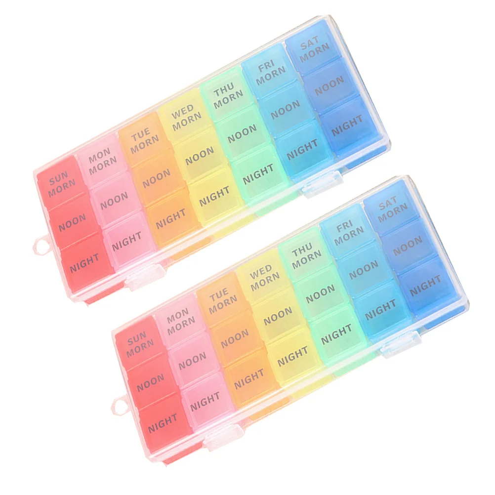 2 Pcs First Aid Box Medicine Pillboxes 7 Days Spanish Organizer Pocket Case Storage Pack Weekly