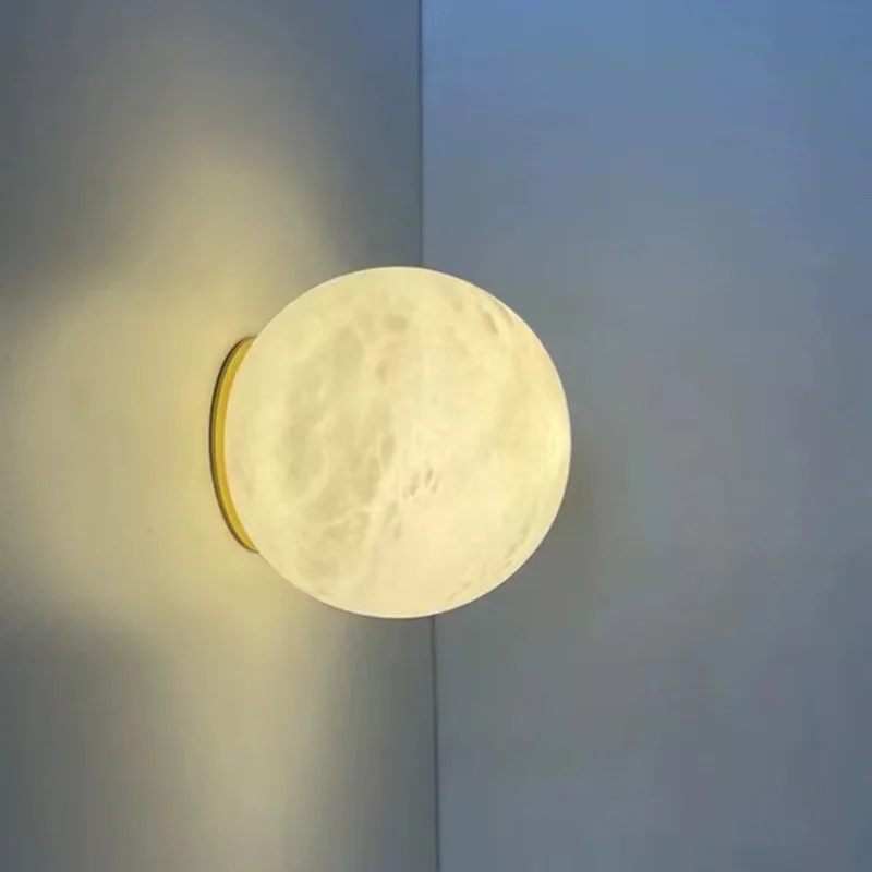

Light Indoor LED Living Room Home Decor Brass & Alabaster Ball Wall Lantern Luxury Loft Lamp