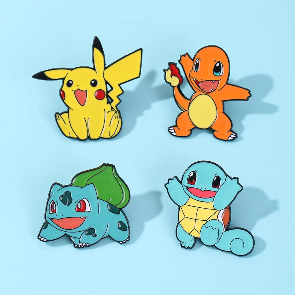 Pikachu Enamel Pins 4pcs Set Cute Pokemon Lapel Badge Brooch for Backpack Clothing Cosplay Cartoon Accessory Gift image 4
