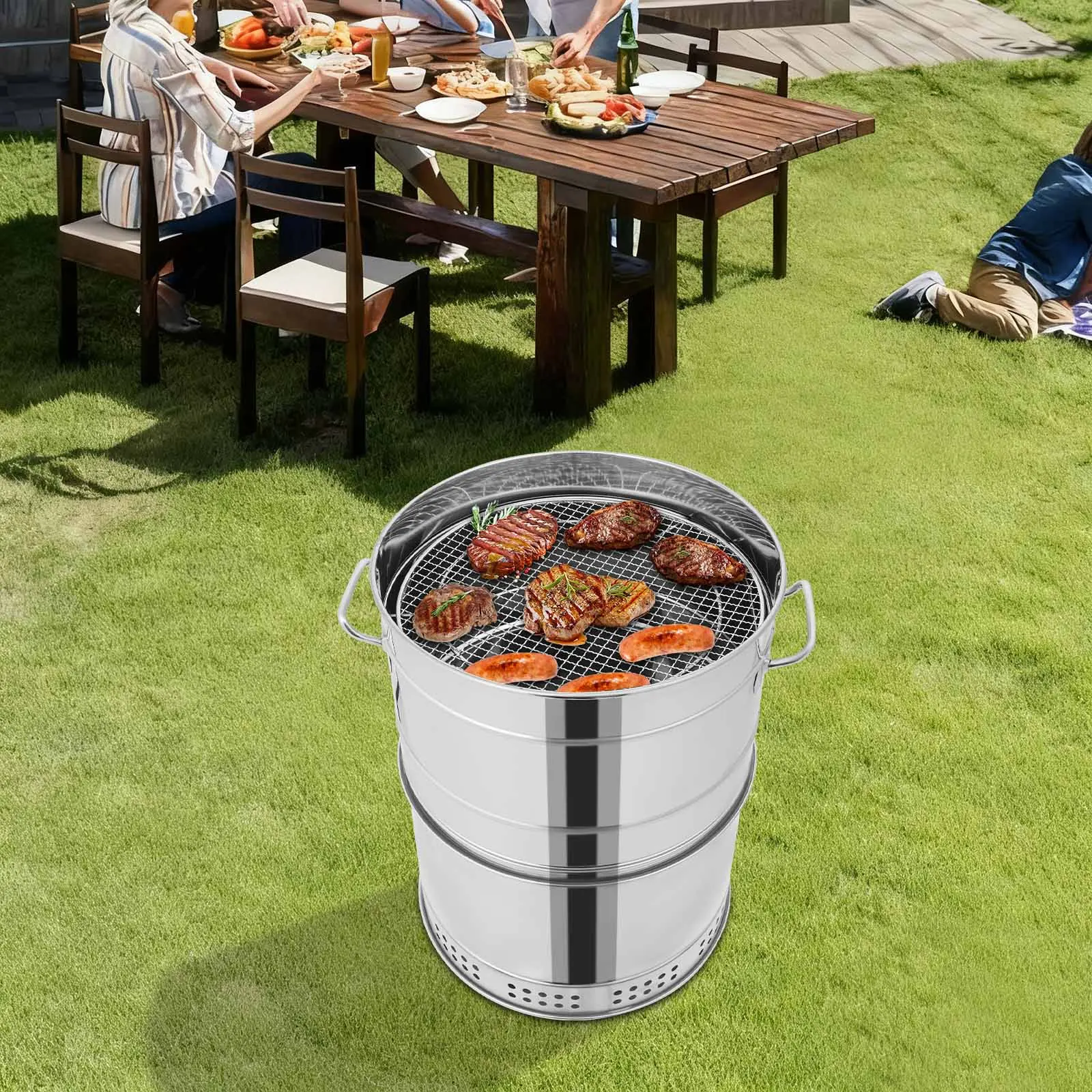 

BYMAOCAR Portable Charcoal Grills, Stainless Charcoal BBQ Grill Barrel 360° Smokeless, for Outdoor Travel, Outdoor Cooking& BBQ