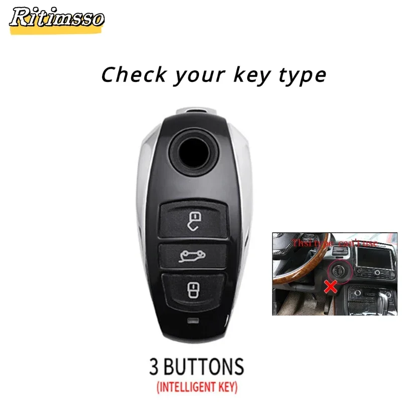 Zinc Alloy+PU Leather Cover Car Key Case for VW Volkswagen 2011-2017 Touareg 2016-2023 Phideon 3 Buttons Remote Key Protector