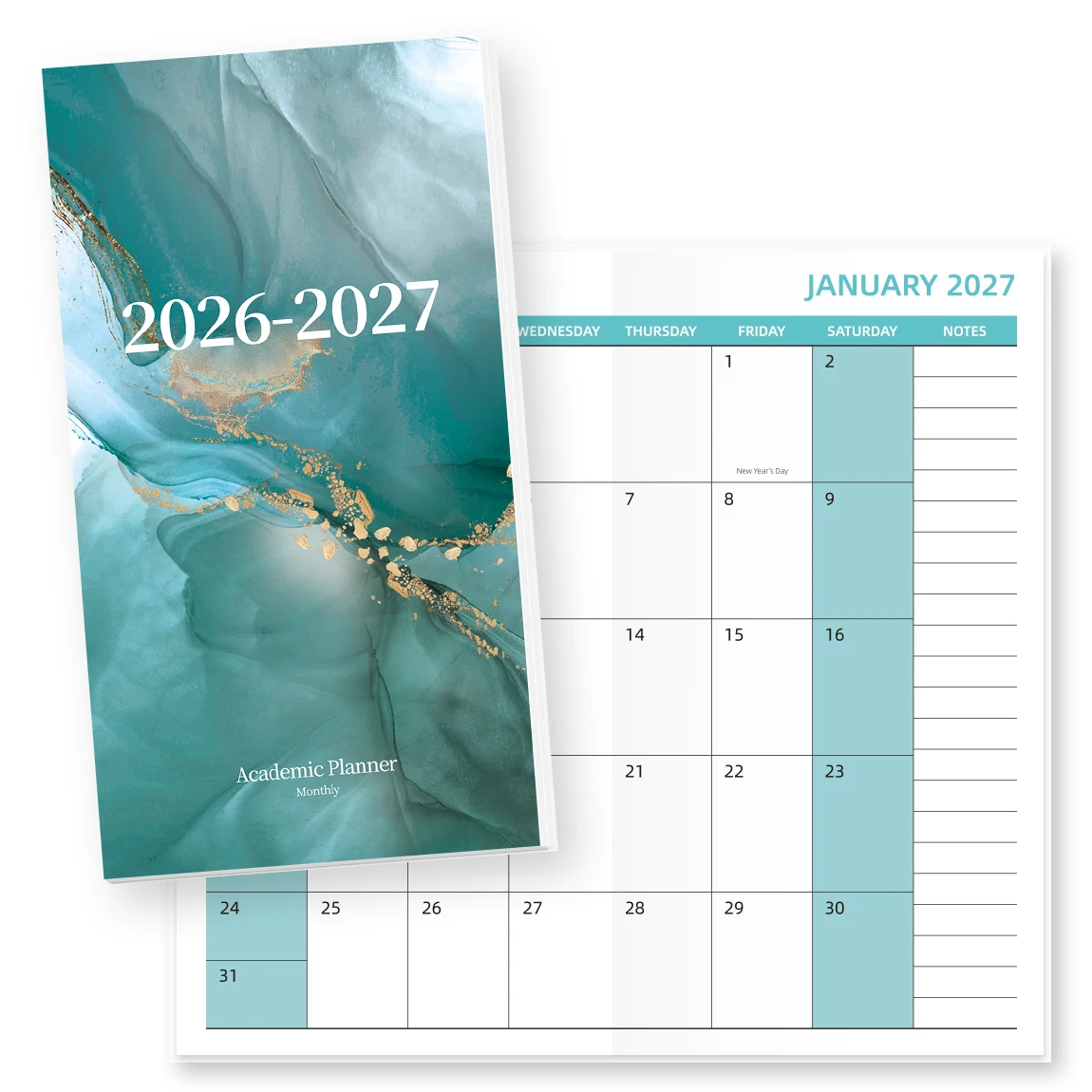 1pc 2026-2027 Monthly Planner, 9x16.5cm Academic Calendar with Notes, Holidays, Thick Paper, Waterproof Marble Cover