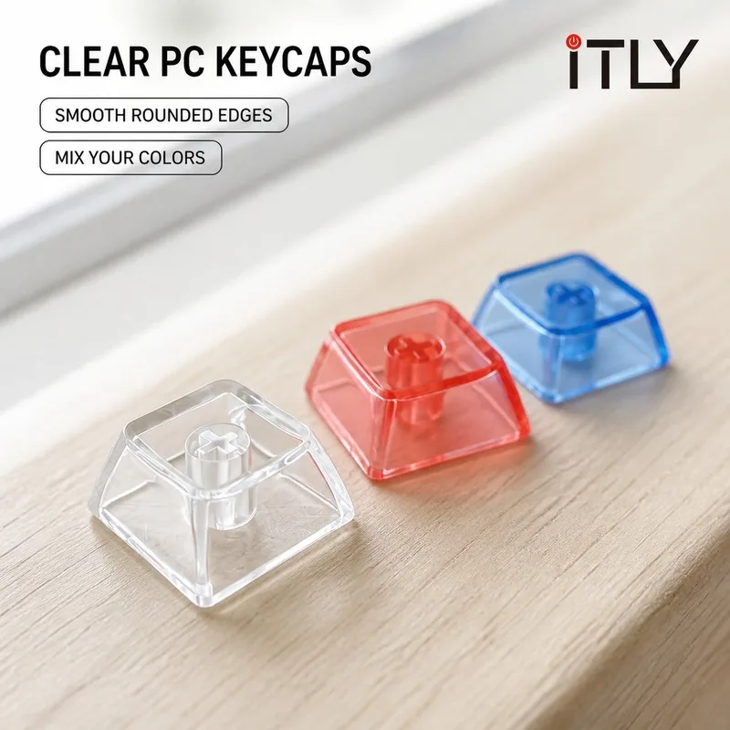 iTLY Square Transparent Keycaps Custom Mechanical Keyboard Replacement Key Cap, Free KP08 Green Keycap Puller Included