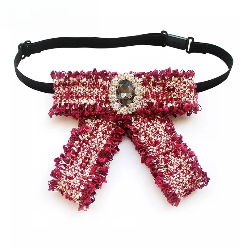 

Luxury Rhinestone Bow Tie Japanese Style Women's Temperament Socialite Small Fragrance Style Bowkont Shirt Skirt Collar Flowers