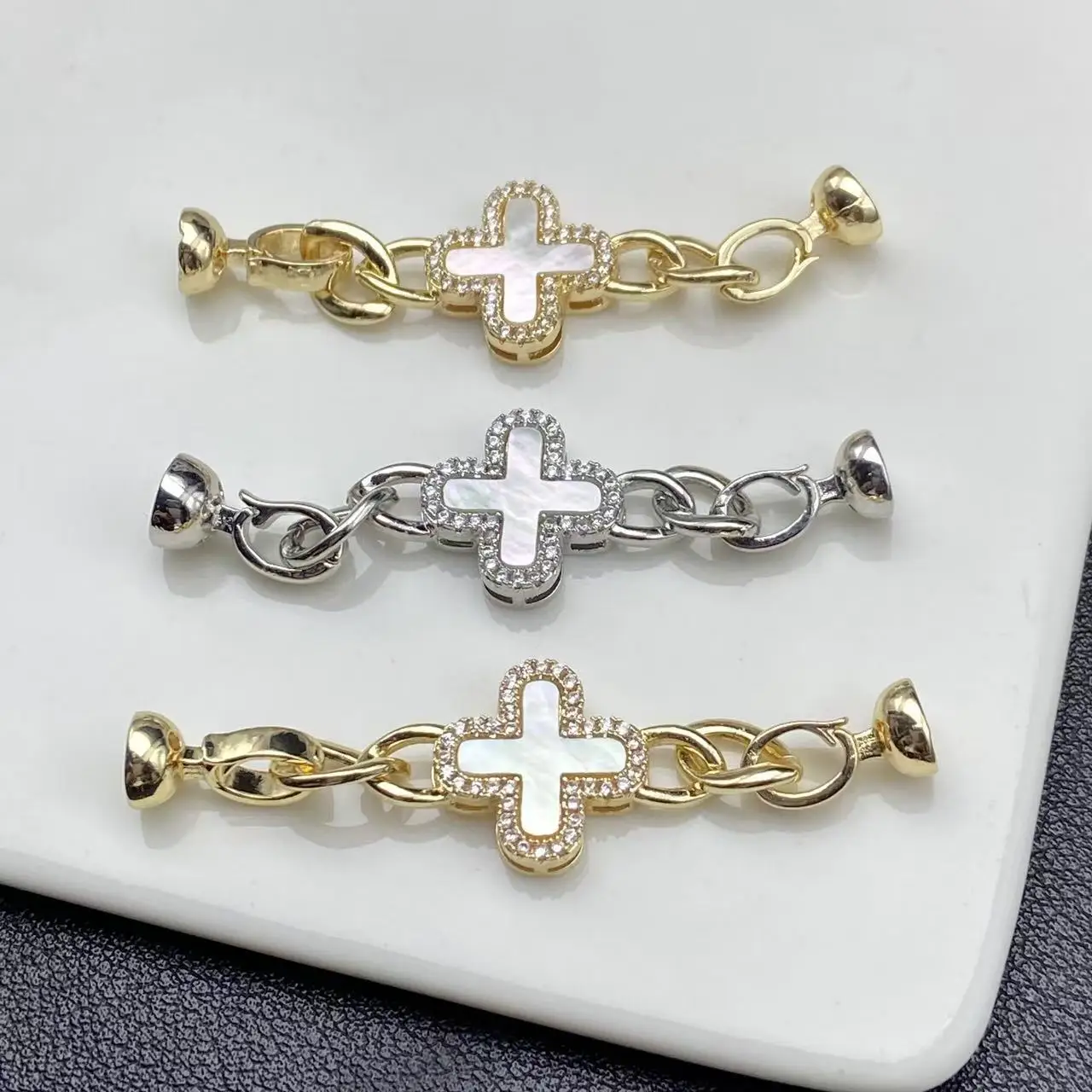 

1pcs Inlaid Zirconium Shell Cross Copper Gold-plated Pearl Bracelet Necklace Connecting Buckle DIY Jewelry Accessories Material