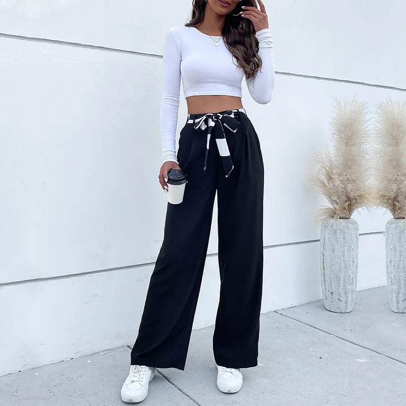 

New Autumn Winter Bla Wide Leg Pants Women's High Waist Long Commuter Sle Trousers Faionable Busin Suit Pants