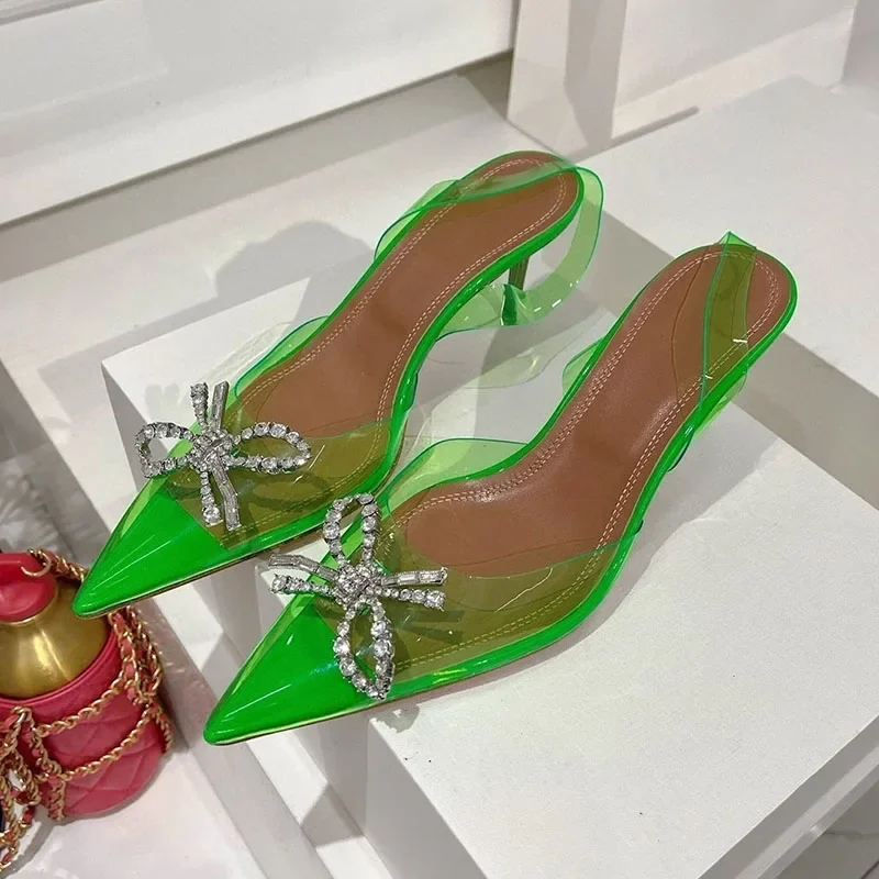 Pointed Toe Clear PVC Thin High Heels Sandals Women Butterfly-knot Rhinestone Decor Sexy Sandalias Summer Party Dress Shoes view 2