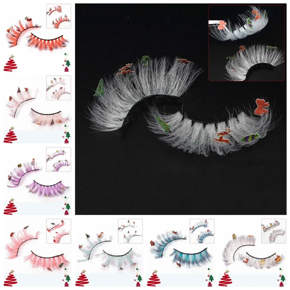 Fibra química natal cílios postiços dos desenhos animados boneco de neve animal elk natal cluster cílios coloridos 25mm