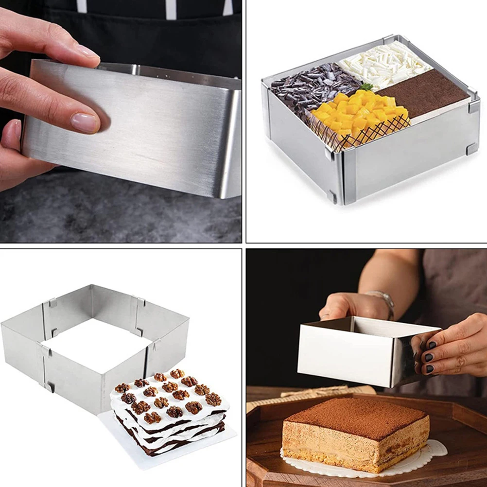 

2Pcs Cake Mould Stainless Steel Adjustable Mini Pans Square Bakeware Nonstick Easy Demoulding Uniform Baking Kitchen Gadget