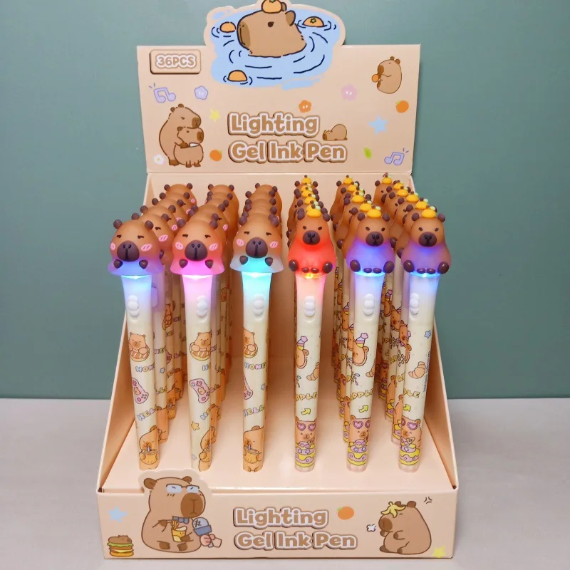 2Pc/Set Capybara Glowing Gel Pen Kawaii 0.5mm Black Gel Ink Pen School Stationery Office Supplies light Pen Kids Stationery Gift