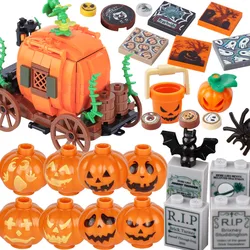 MOC Pumpkin Carriage Building Blocks Halloween Ghost Headgear Skull Accessories Tombstone Snake Spider Bat Bricks Toys Kids Gift