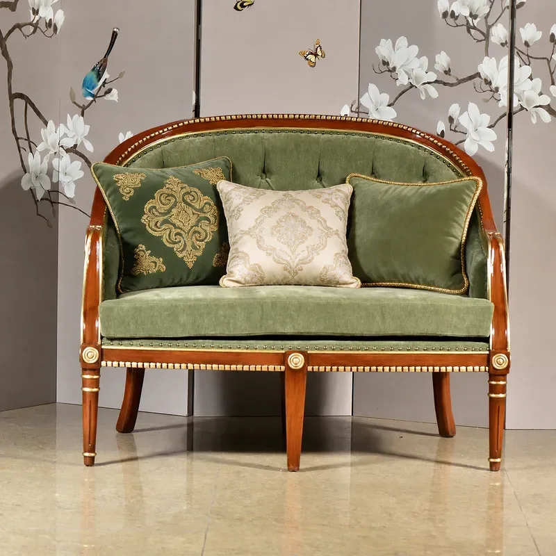 Green Velvet Solid Wood Fabric Sofa Living Room Double Retro Soft Bag Phnom Penh Decorative Couch