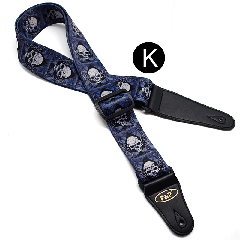 P&P Guitar Strap Skull Pattern Series Thermal Printing Electric Acoustic Folk Guitar Bass Strap