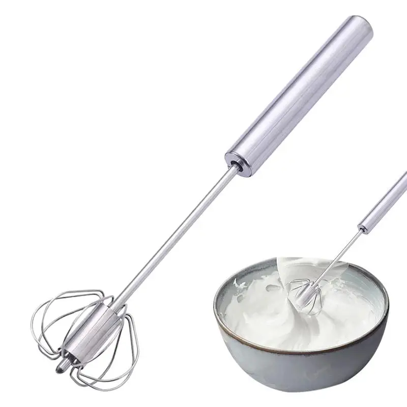 Stainless Steel Egg Beater Rotating Semi-Automatic Egg Beater Whisk Hand Mixer Kitchen Tools Non-stick Whisk Blender Long Handle