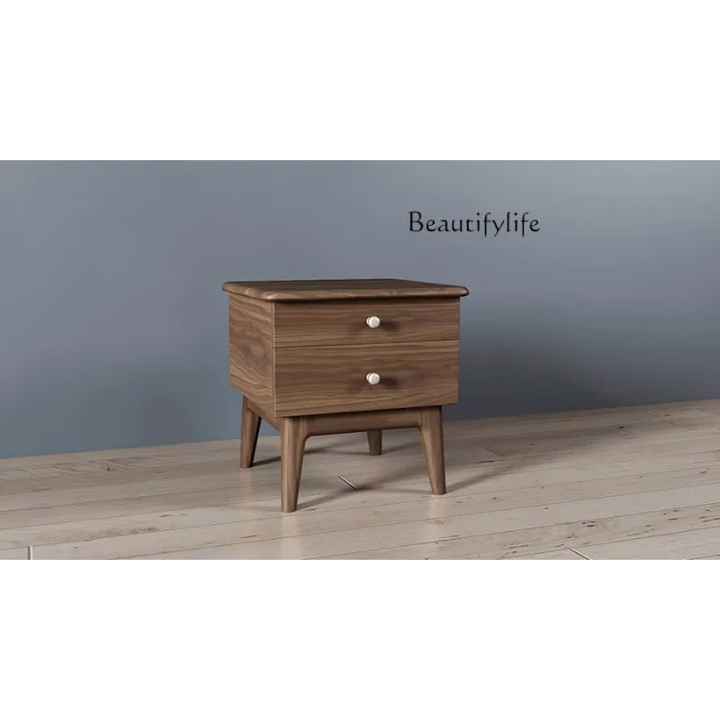 M High-end North American Black Walnut Solid Wood Modern Simple Frame Structure Double Bedside Table