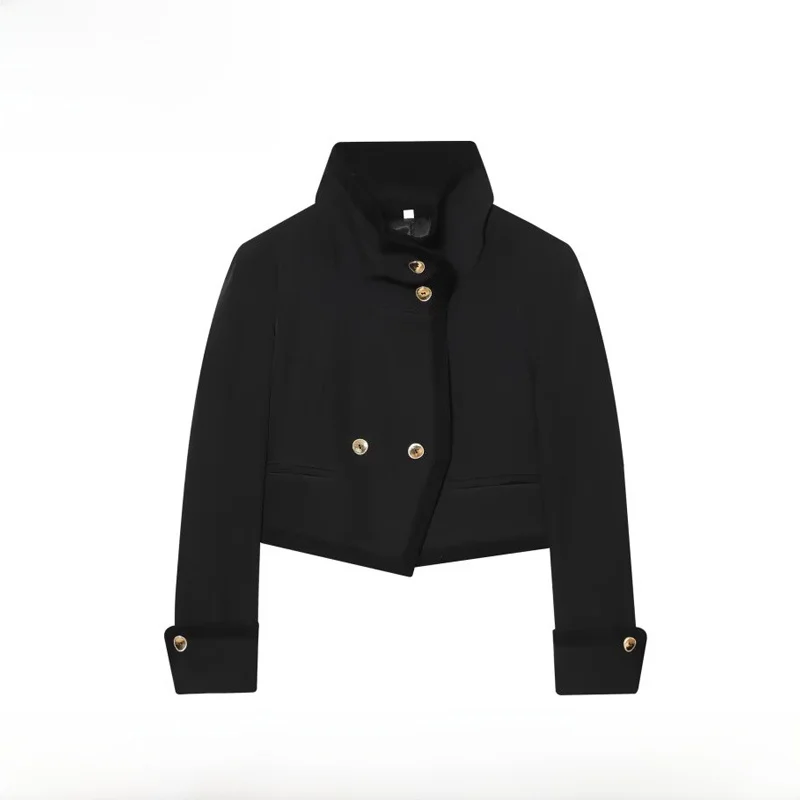 

Новая женская модная короткая куртка EVEA на осень-зиму, на пуговицах, из полиэфирного волокна, с длинными рукавами, воротником-стойкой, двойным рядом пуговиц