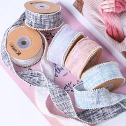 New Colorful Korean Twill Check Ribbon With Pearl Beads Embroidery Handmade Bow Hair Accessories Crafts Material Corsage Clips