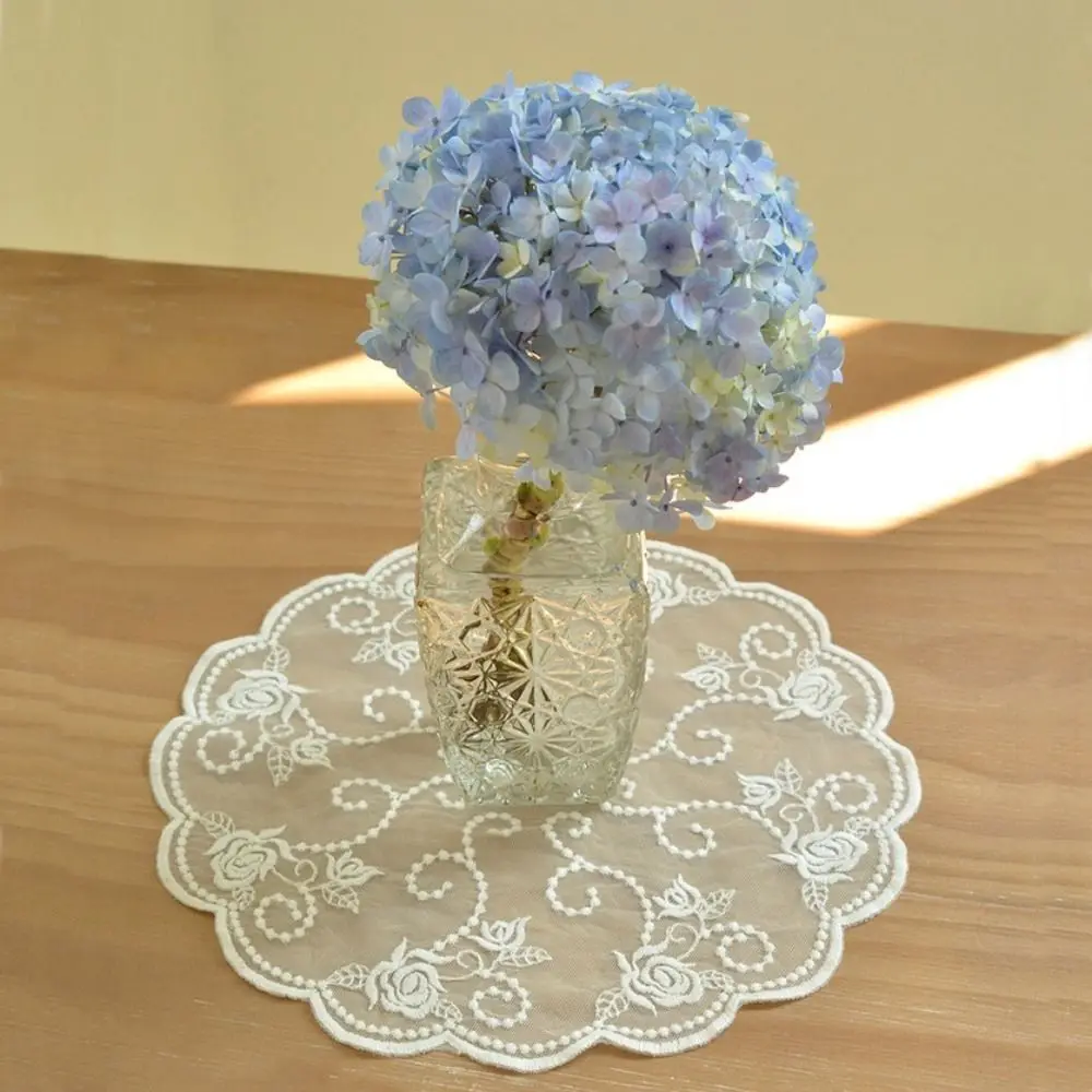 Coffee Table Round Hollow Lace Coaster Flower Embroidery White Cup Pad Delicate Doily Home