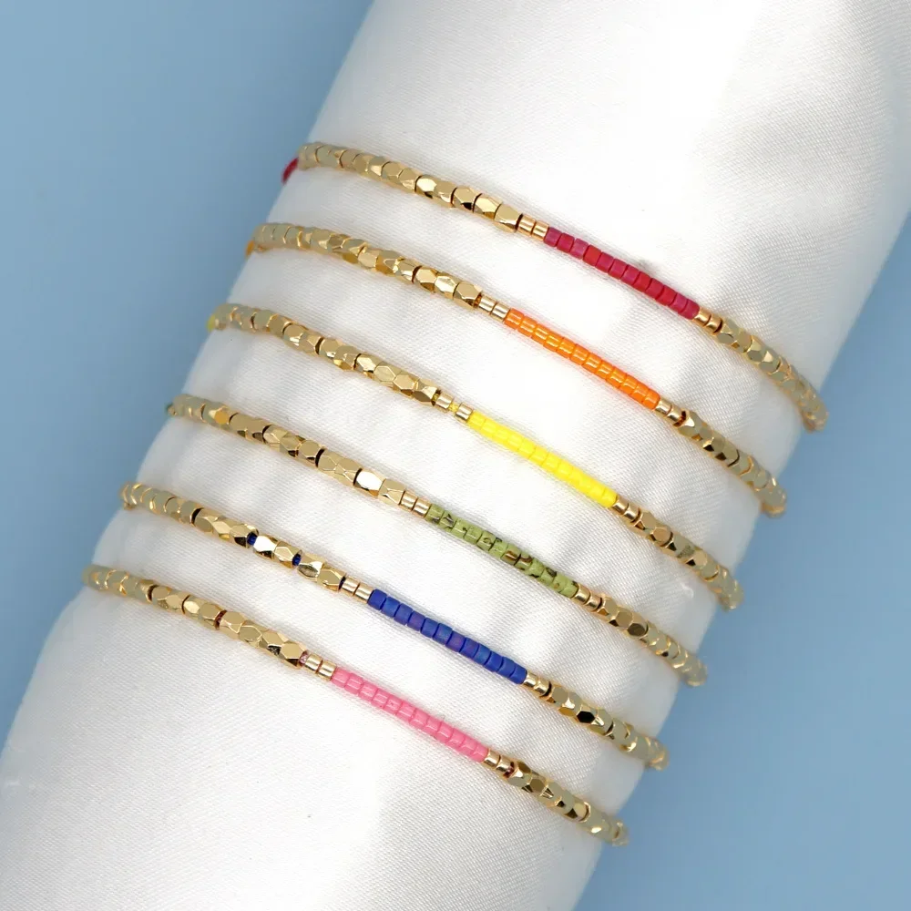 

Beaded bracelet Ferrocholite Block Hand knitting Adjustable Bohemia Colour Tide Simple Originality Rice bead bracelet