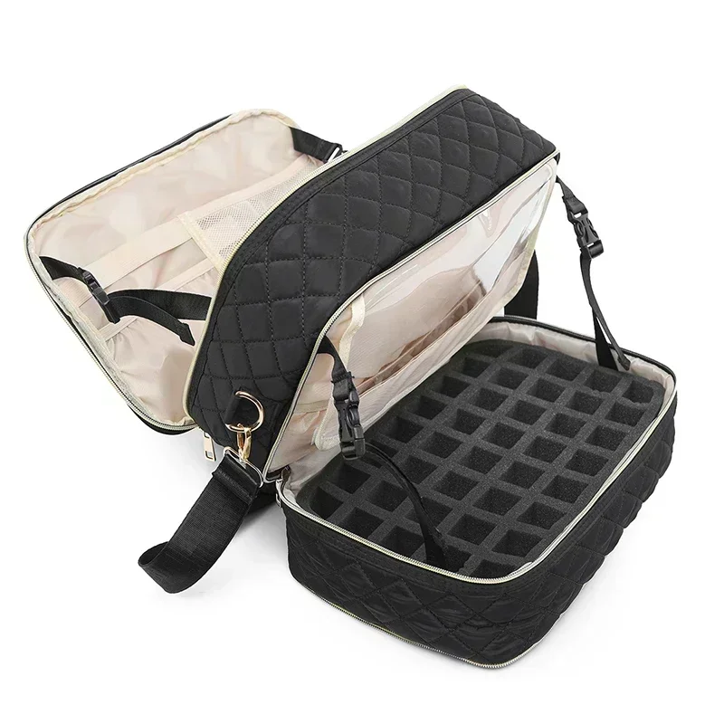 

80Bottles Nail Polish Storage Bag Portable Cosmetic Large Shoulder Bag Organizer for Travel Nail Salon 3 Layer Essential Oil Bag