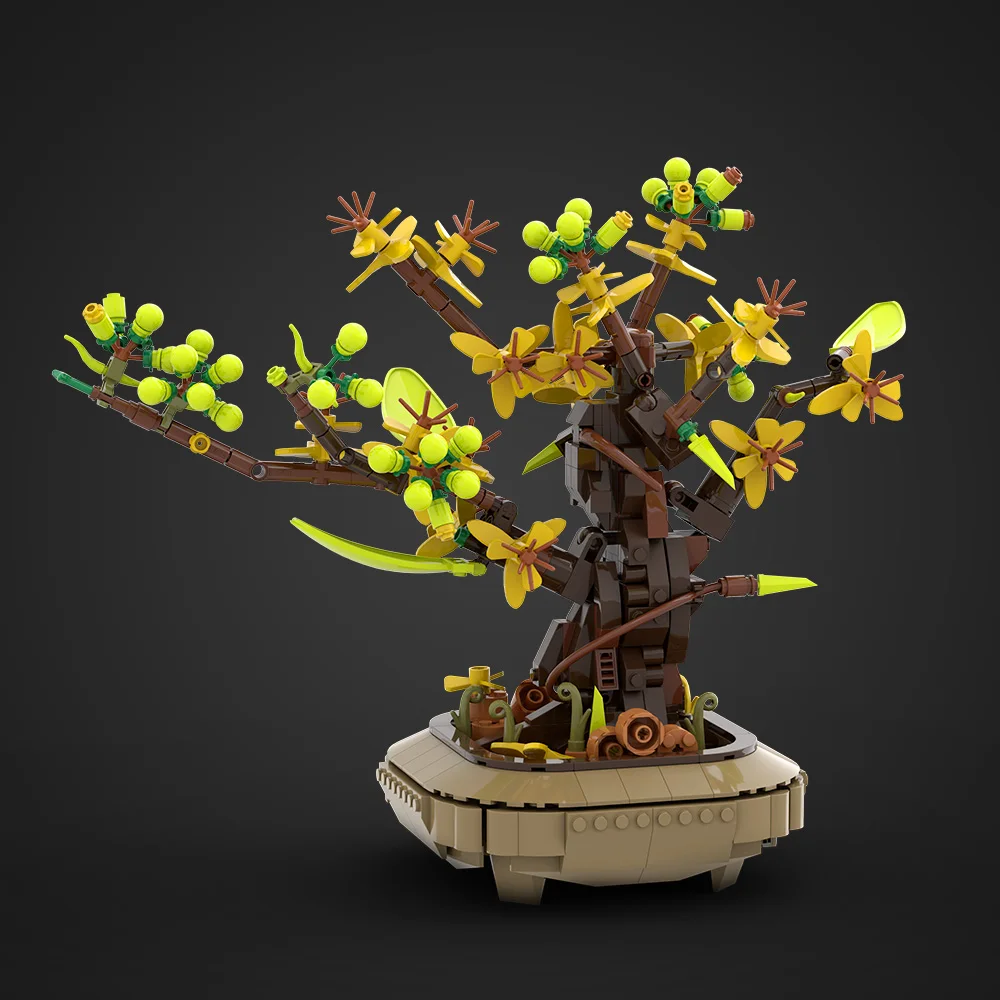 Gobricks moc damasco bonsai blocos de construção quatro temporada plantas e flores tijolos diy montado brinquedo decorativo presente das crianças
