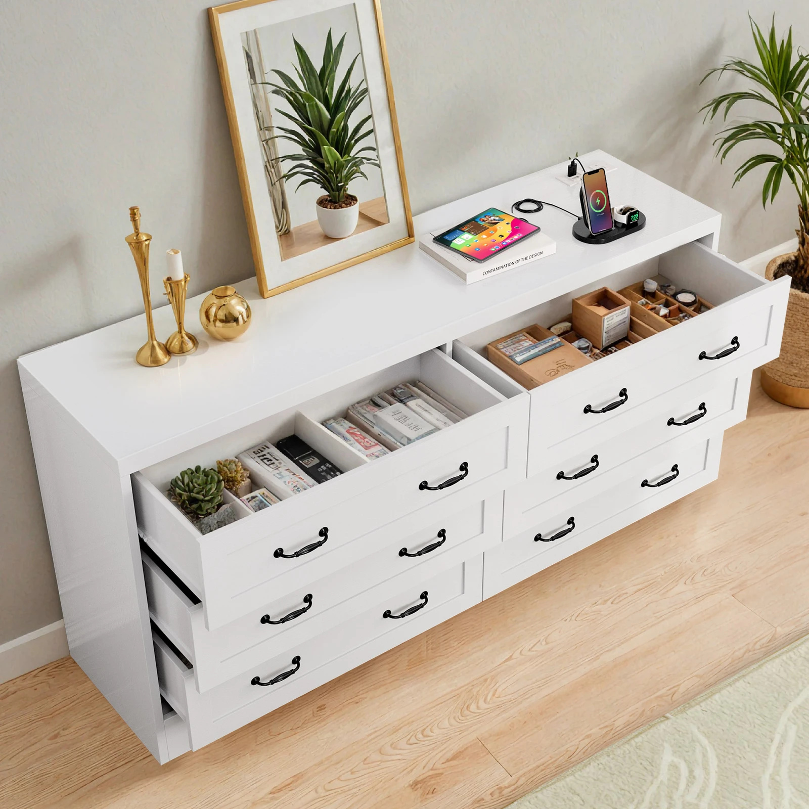 

6 Drawers Chest of Dresser Robust TV Stand Cabinet w/ USB Charging Port