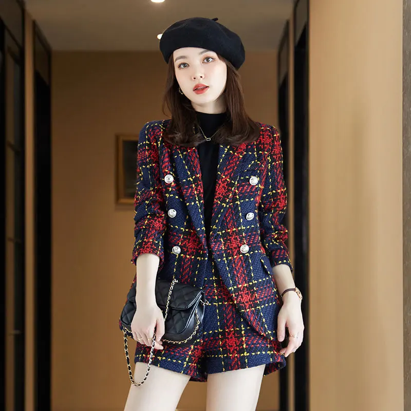 

New Fashion Runway 2024 Designer Blazer Women's Lion Metal Buttons Plaid Colors Tweed Wool Blazer Size S-4XL Blazer Women Coats