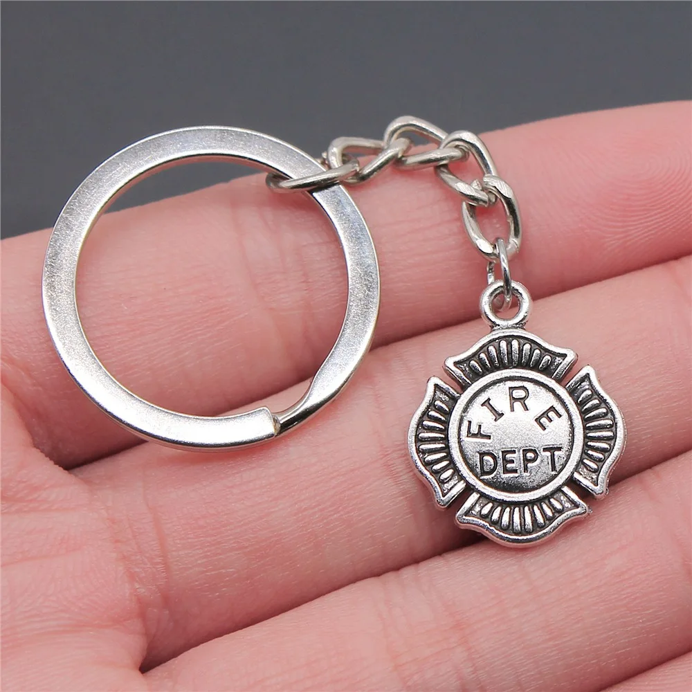 Souvenirs Gift Dropshipping Antique Silver Color 18x22mm Fire Department Fire Dept Pendant Keyring