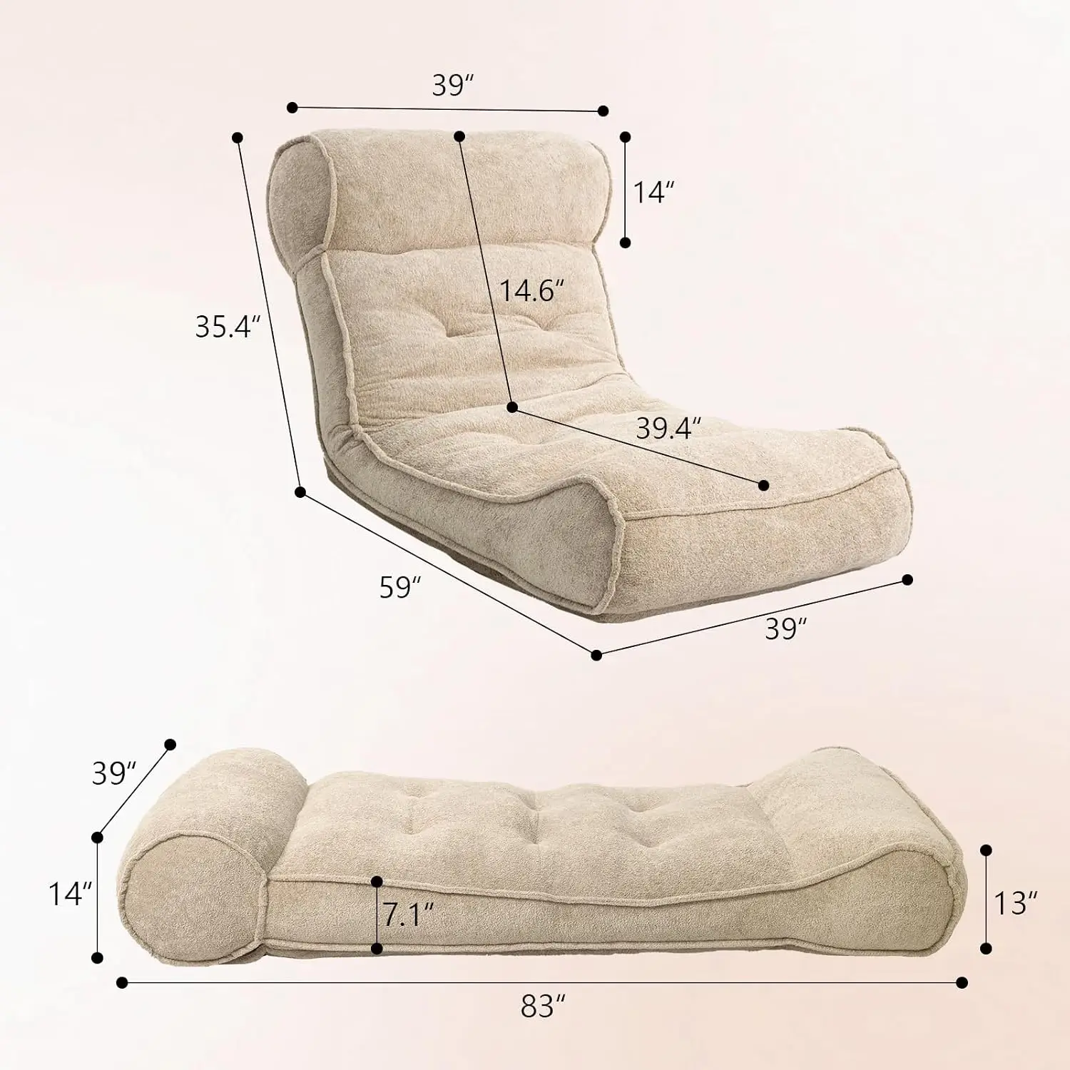 83'' Floor Chair with Adjustable Backrest Couch Recliner Sleeper Bed
