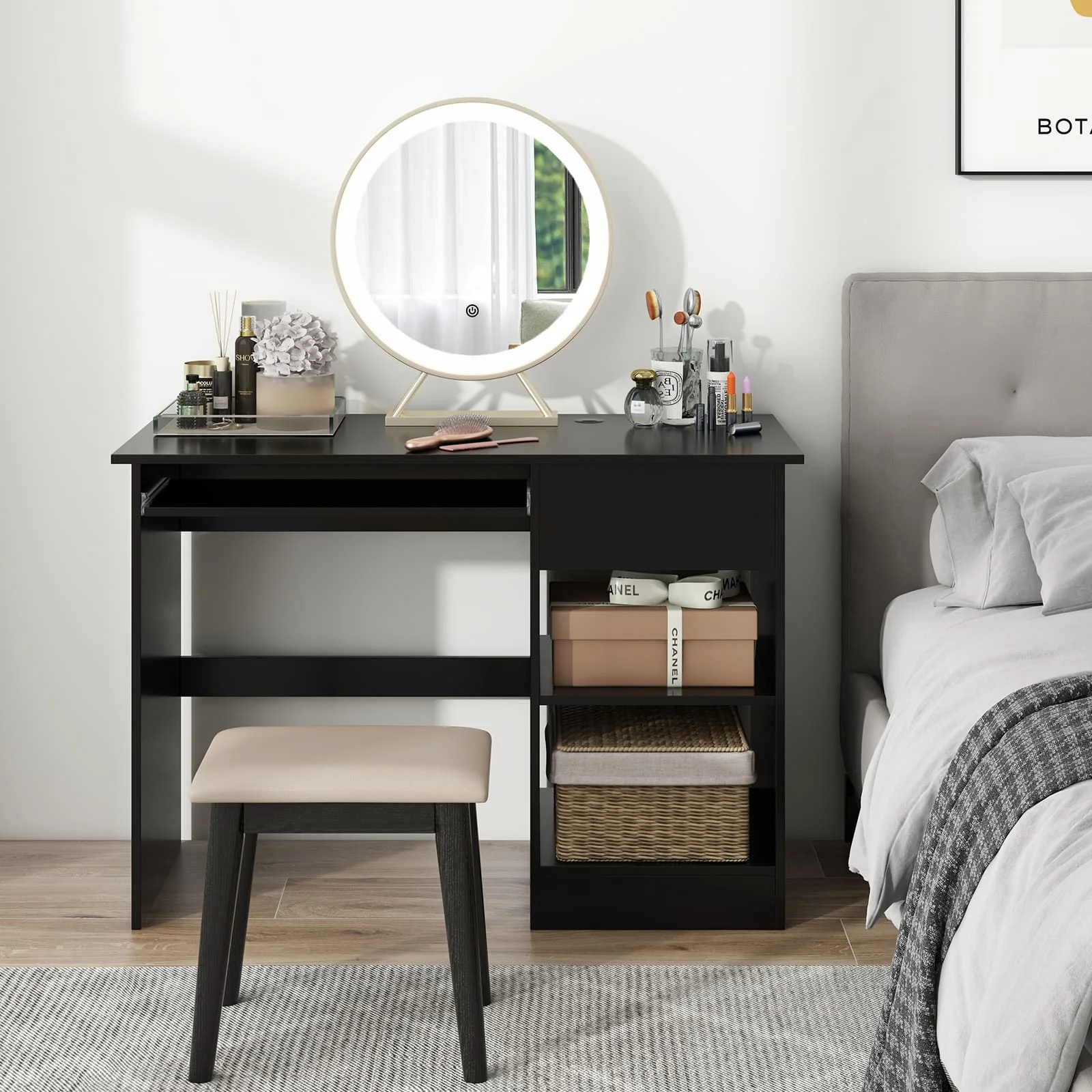 Gflame-مكتب خشبي أسود مع درج ، درج لوحة مفاتيح قابل للسحب ، مكتب كمبيوتر #4