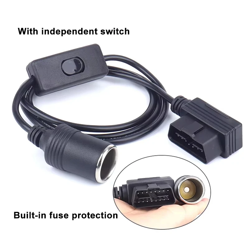 OBD2 Memory Saver Cable Cigarette Lighter Plug to 16 Pin OBD2 Emergency Power Cord for Car Dashcam ECU No Break Power Supply