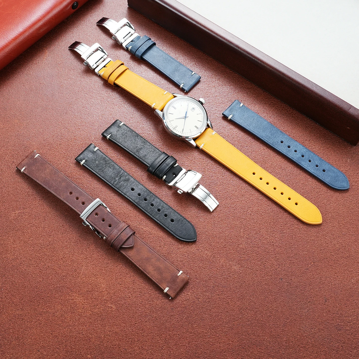 18/19/20/21/22mm Cow Leather Strap for Grand Seiko gs series SBGA407G SBGX353G SBGX263G Soft Retro Burst Pattern watch band blue