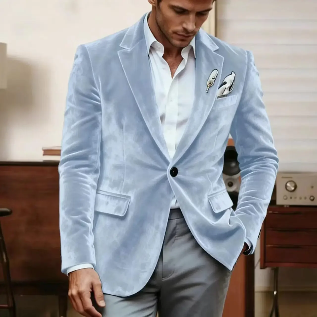 

Velvet Men's Suits Blazer Jacket Prom Party Suit Coat Single Breasted One Button Slim Fit Business Casual
