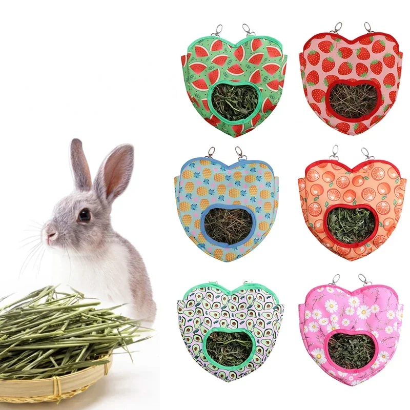 Heart-Shape Hay Bag Hanging Pouch Small Animals Feeder Holder Classic Rabbit Feeding Bag Guinea Pig Chinchilla Hanging Hay Bag