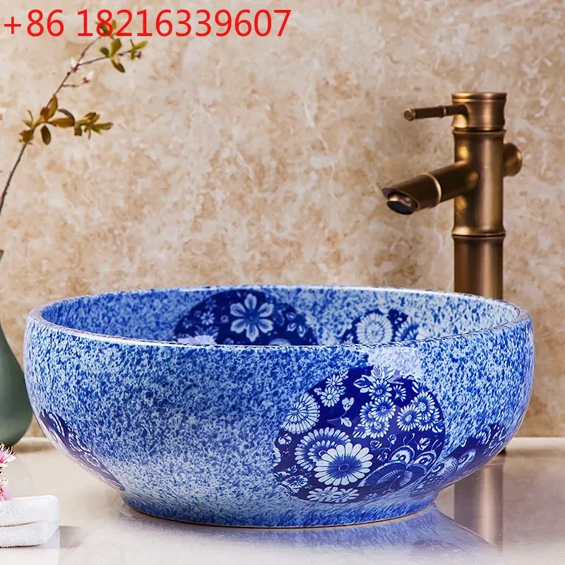 YAO Retro Marble Ceramic Art Basin Round Small Bathroom Washbasin Counter Top Sink for Toilet Vanity Cabinet Home Decor