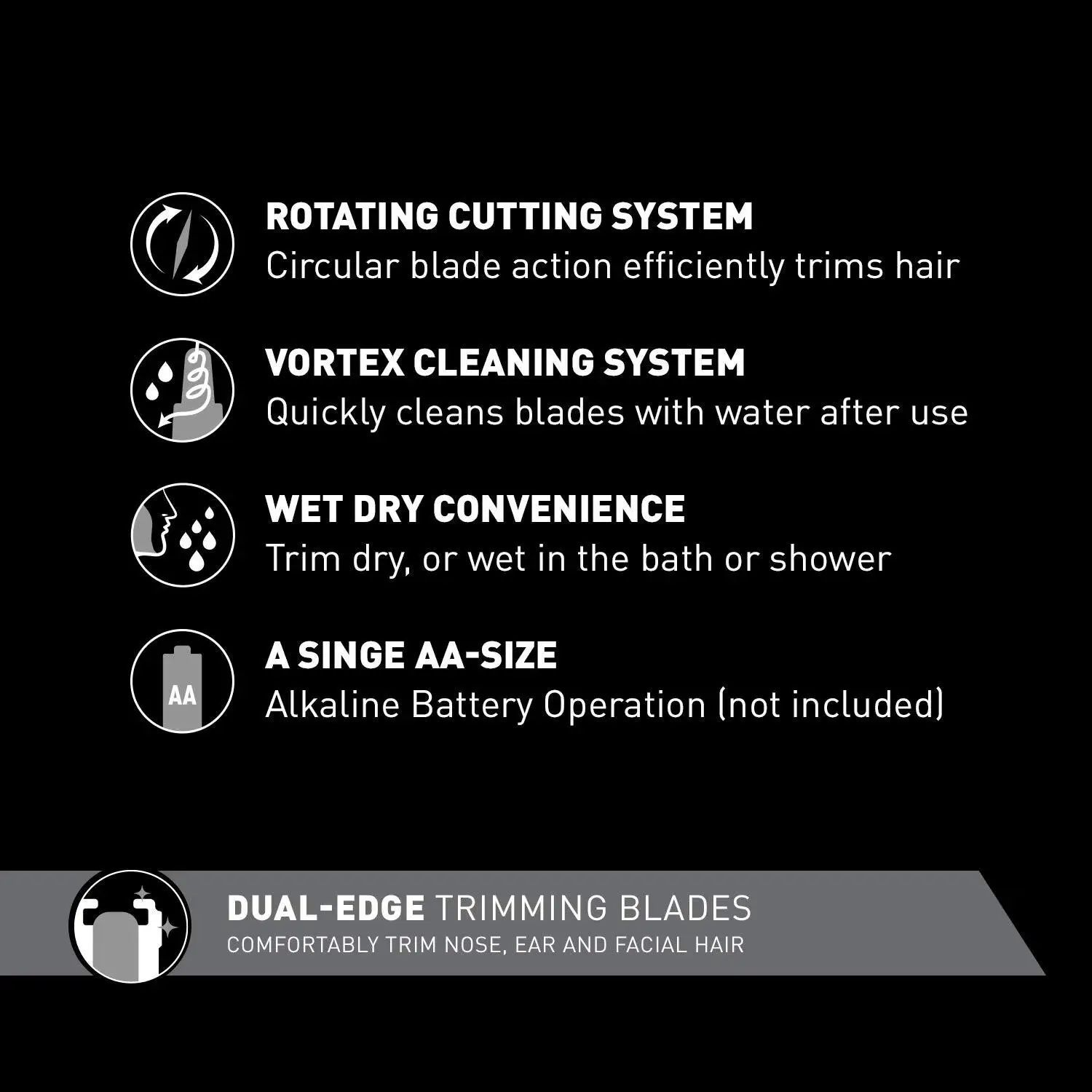 Panasonic ER-GN30 Nose Hair Trimmer Dual Cutting Blades Fully Washable Detachable Body AA Battery Powered