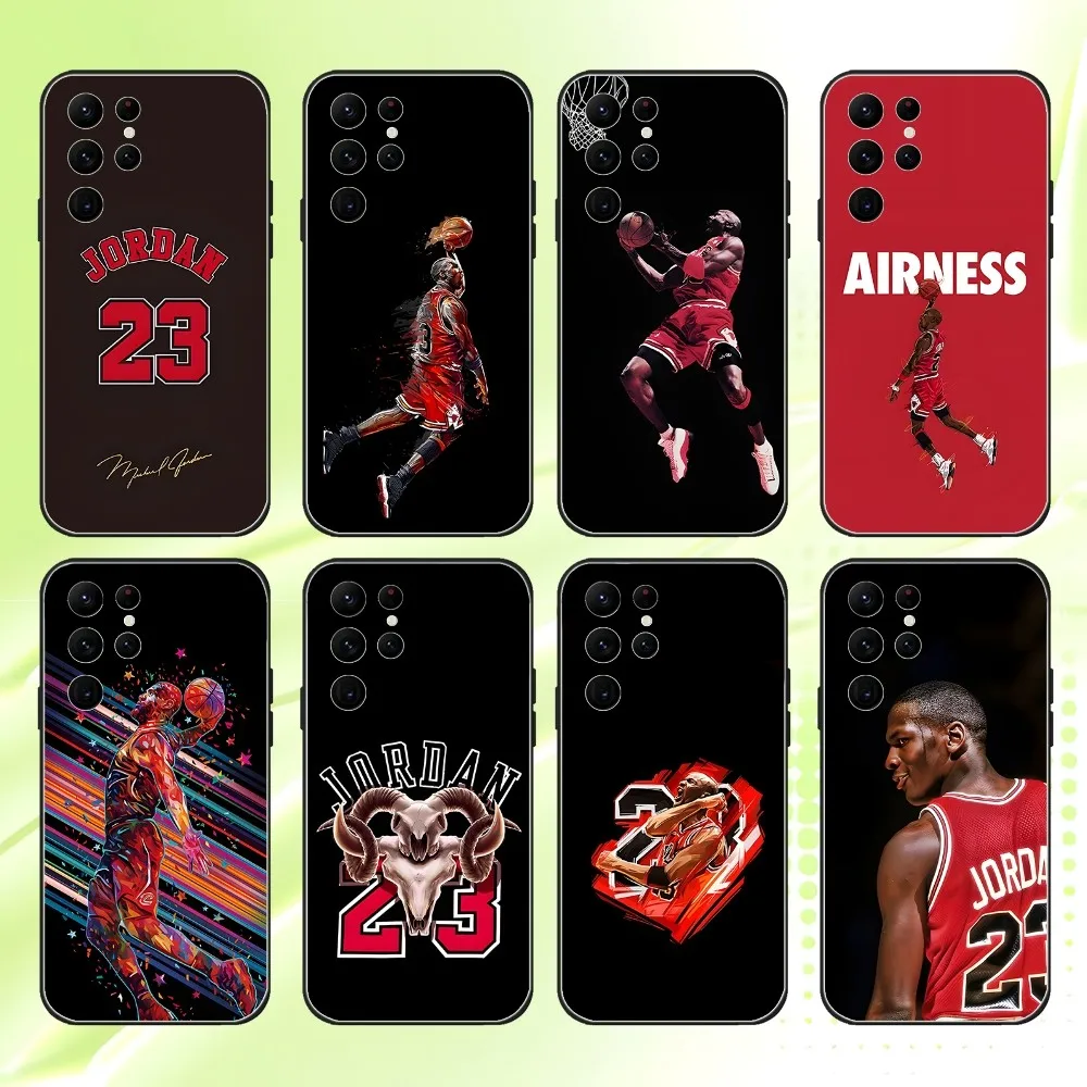 

M-MichaelS No-23 J-JordanS Basketball Phone Case For Samsung S 25,24,23,22,30,21,10,9,Ultra,Plus,Lite,FE,4,5G Black Soft Case