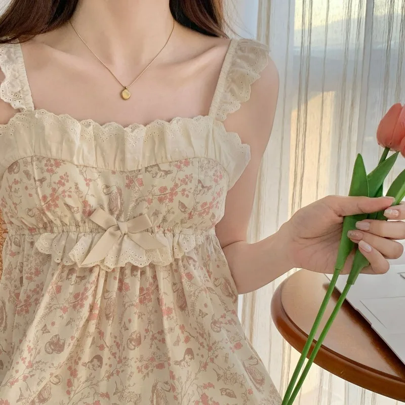 

2025 Summer Sweet Bed Skirt with Breast Cushion New Princess Style Flanged MIDI Skirt Plus Size Pajama Women's Home Wear