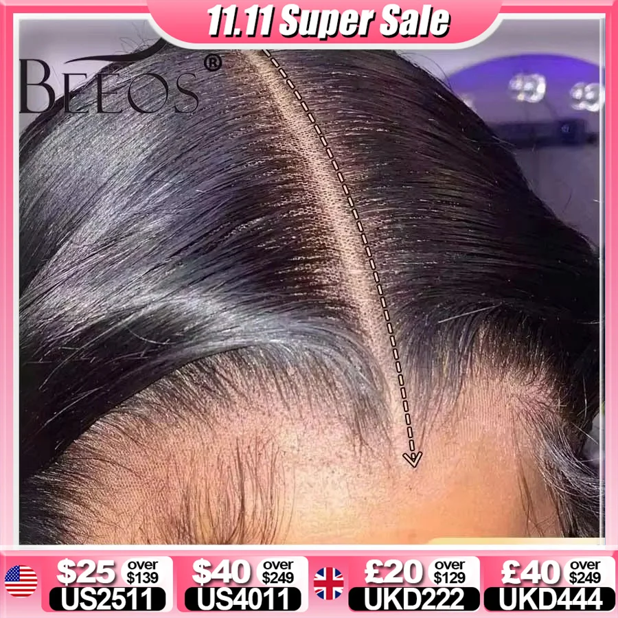 

BEEOS 36in Glueless 7x7 HD Lace Closure Wig Straight Preplucked Human Wigs Ready To Go 6x6 5x5 HD Closure Wig For Women 250%