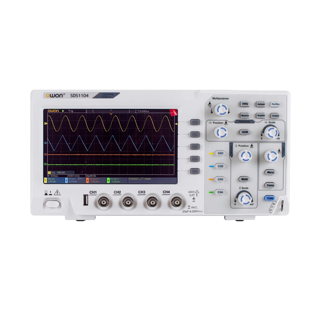 

OWON SDS1104 Digital Storage Oscilloscope 7"inch 4 Channels 100Mhz Bandwidth USB Oscilloscopes Handheld Portable Osciloscopio